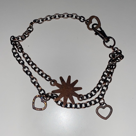 KEPT 😛 VINTAGE BRONZE TONE HEART STAR FAUX CRYSTAL CHUNKY CHAIN NECKLACE - Picture 6 of 8